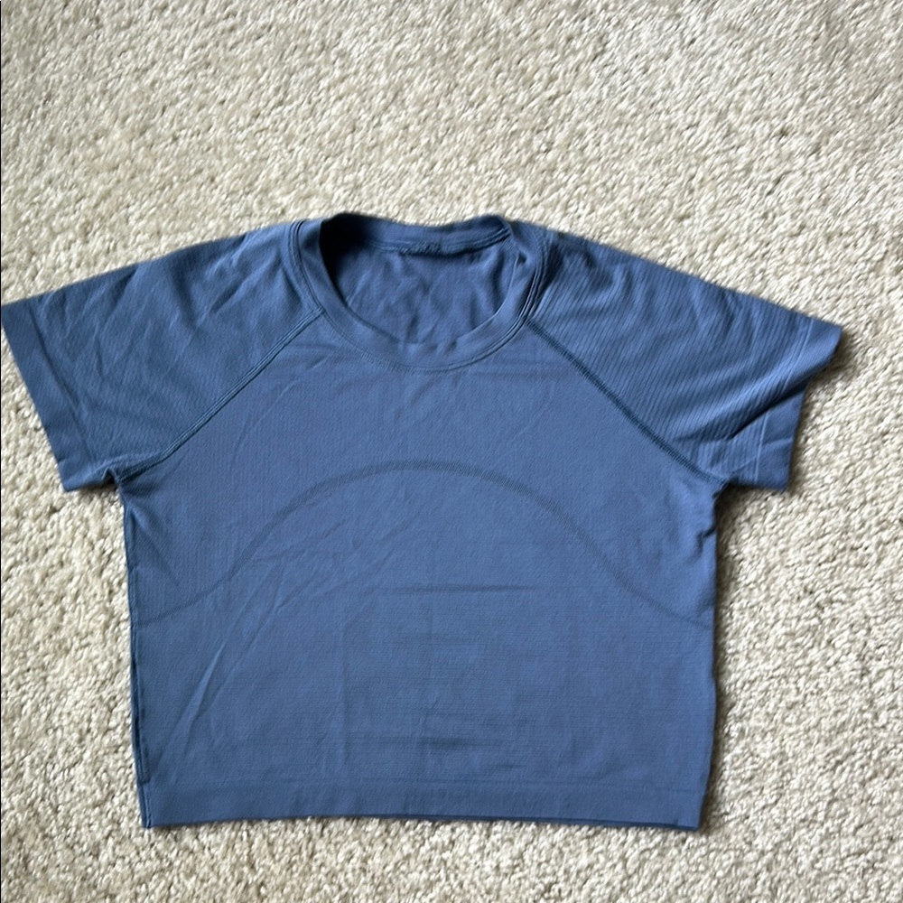 Cropped Crewneck Top in Slate Blue
